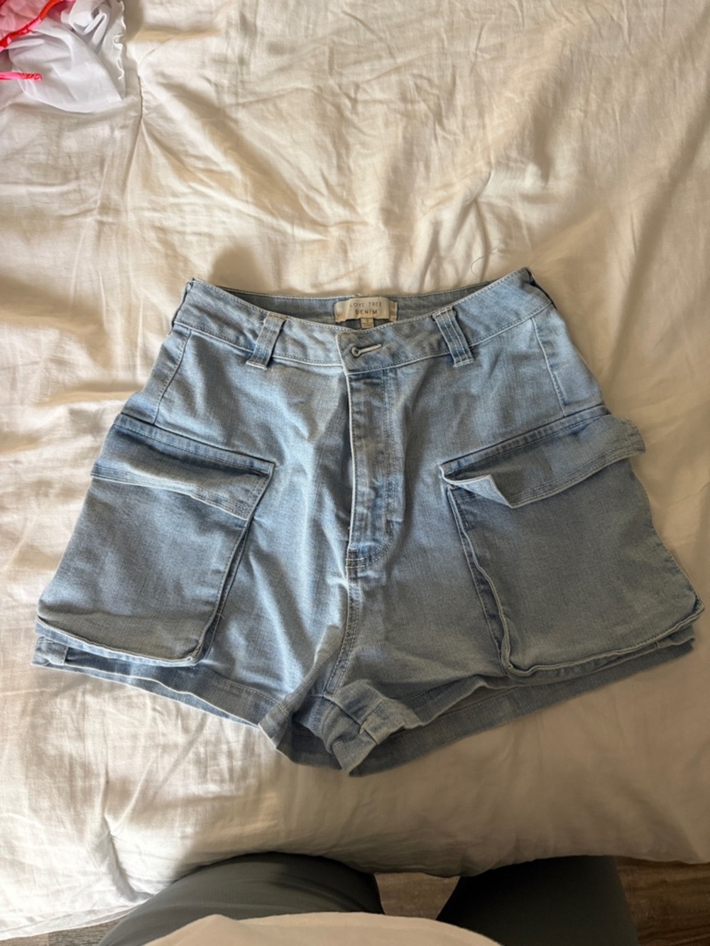 Love Tree Pale Blue Denim Cargo Shorts